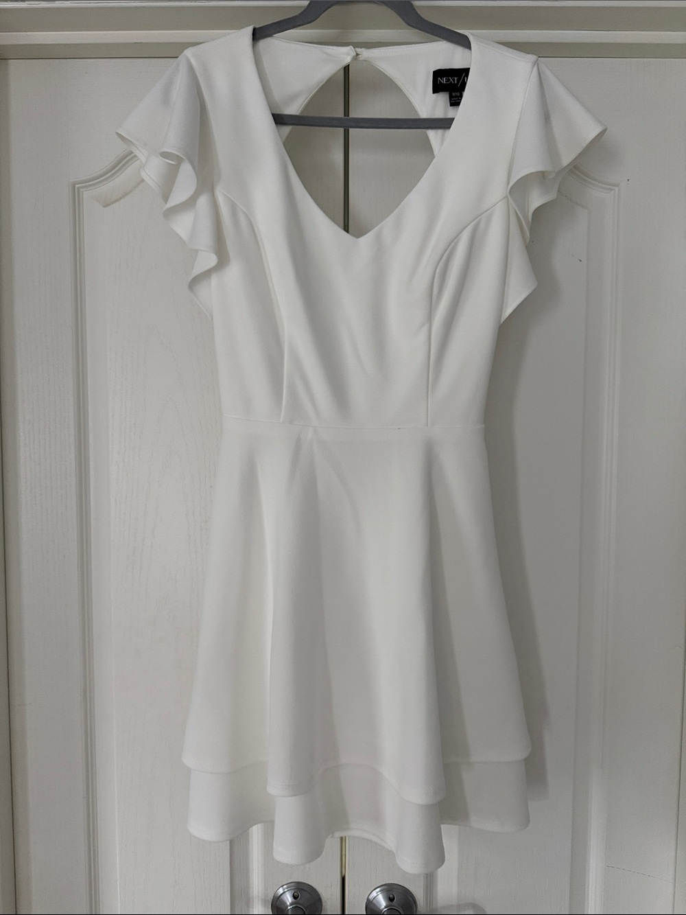 Next/Up White V-Neck Flutter Sleeve Mini Dress